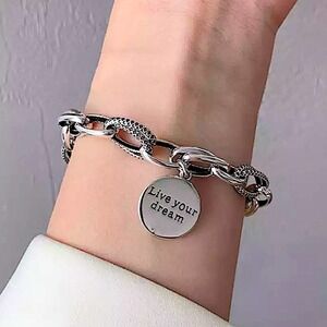 Live Your Dream Sterling Silver Chain Link Bracelet
